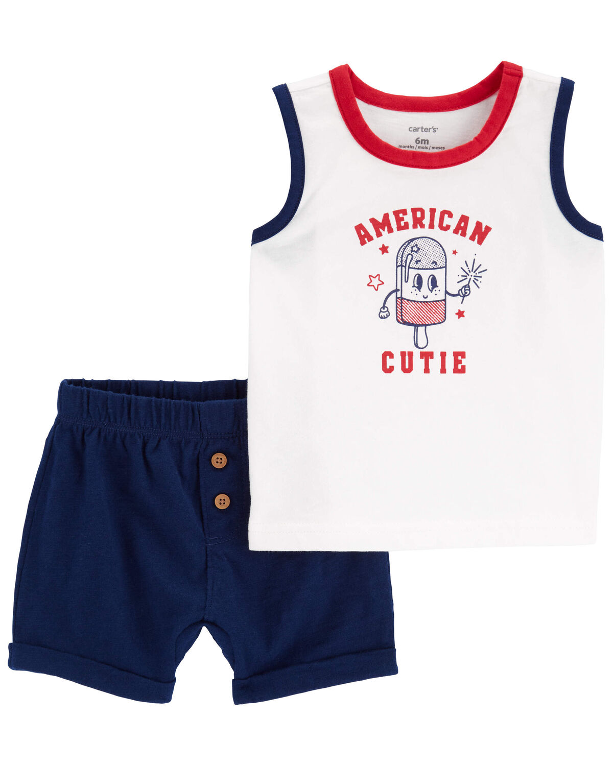 Navy/Ivory Baby 2Piece 4th Of July Tank & Short Set