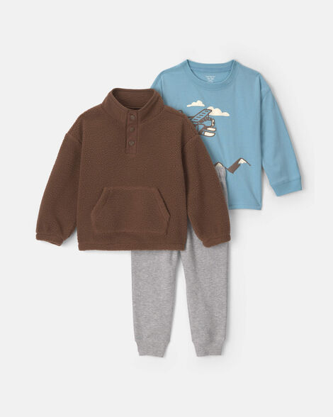 toddler boy 3-piece airplane fleece long-sleeve layering set
