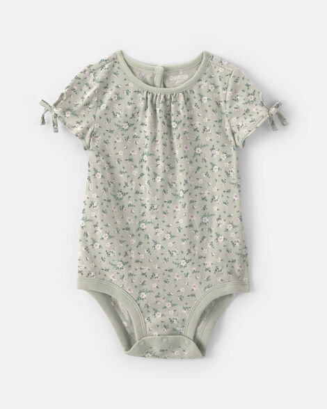 Baby Girl Floral Short-Sleeve Bodysuit - Green