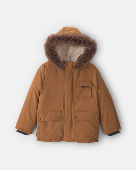 boys hooded heavyweight winter jacket - brown