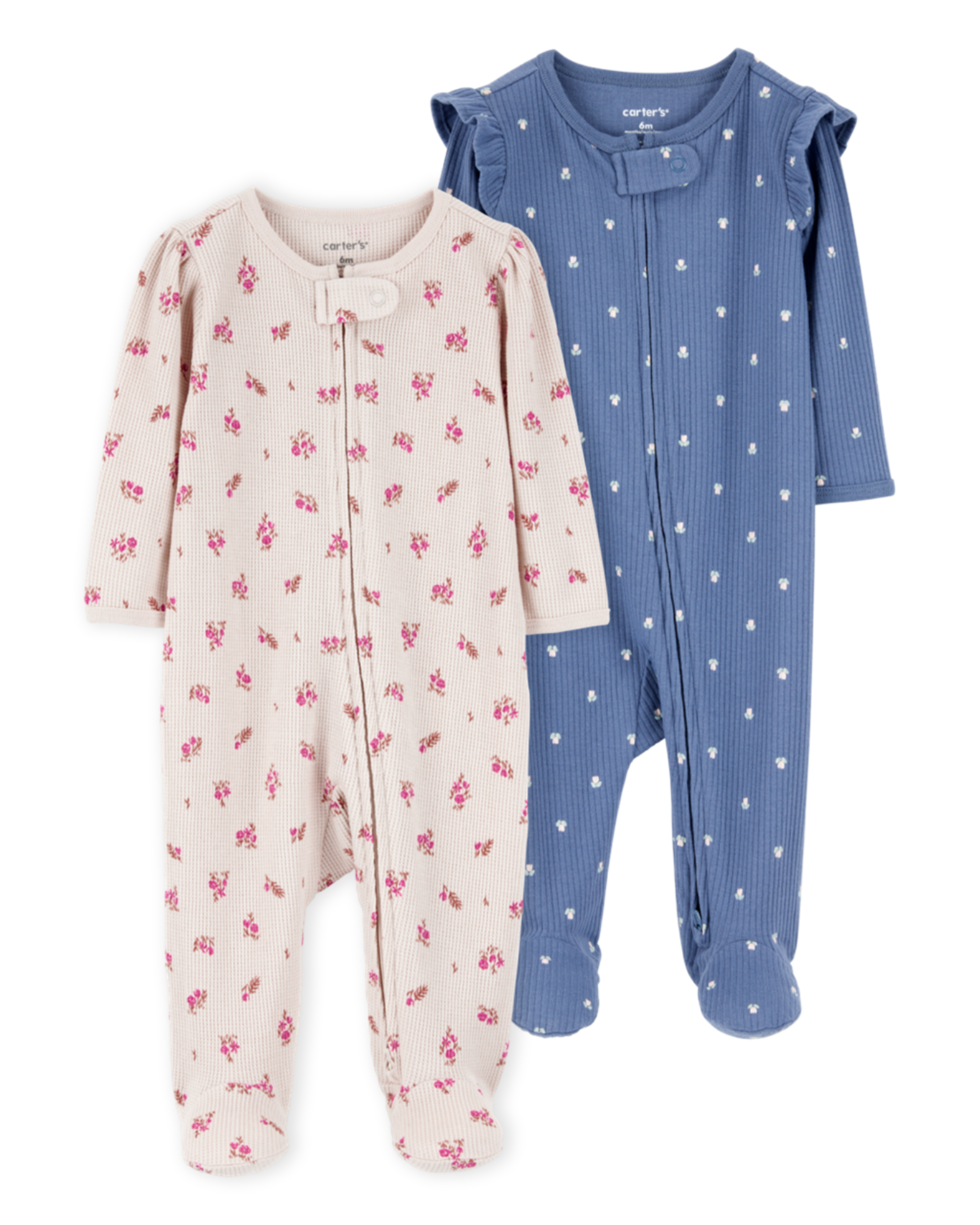 Baby 2-Pack  Ribbed 2-Way Zip Sleep & Play Pajamas - Blue/Khaki