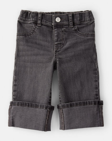 Baby Girl Denim Wide-Leg Cuff Jeans - Grey