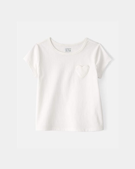 toddler girl heart pocket top - ivory