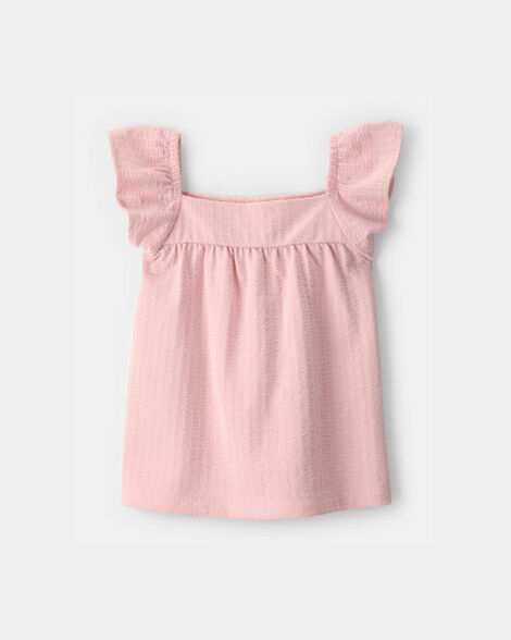 toddler girl flutter-sleeve seersucker top - pink