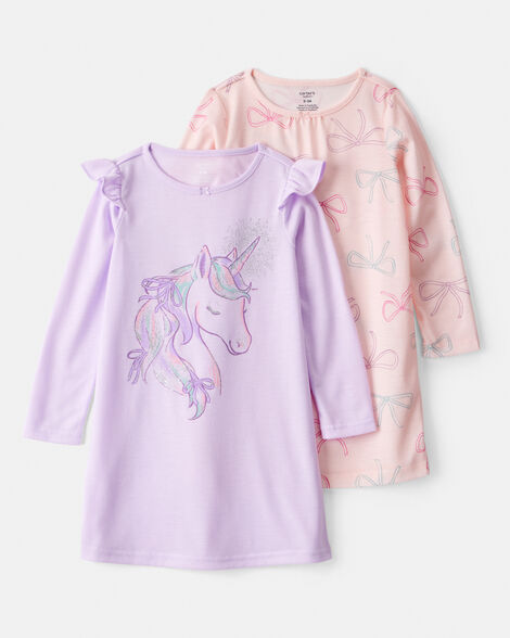 girls 2-pack unicorn nightgowns - pink/purple