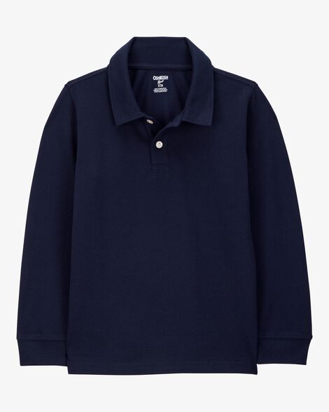  Product image 1 of Kid Pique Long-Sleeve Polo Shirt - Navy