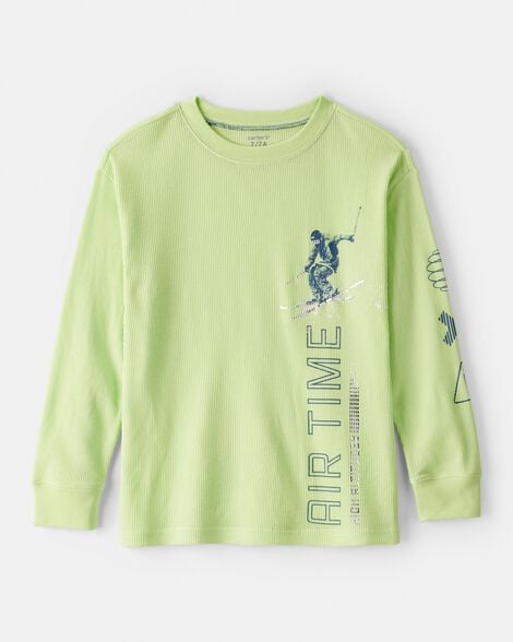 boys skiing long-sleeve graphic tee - green