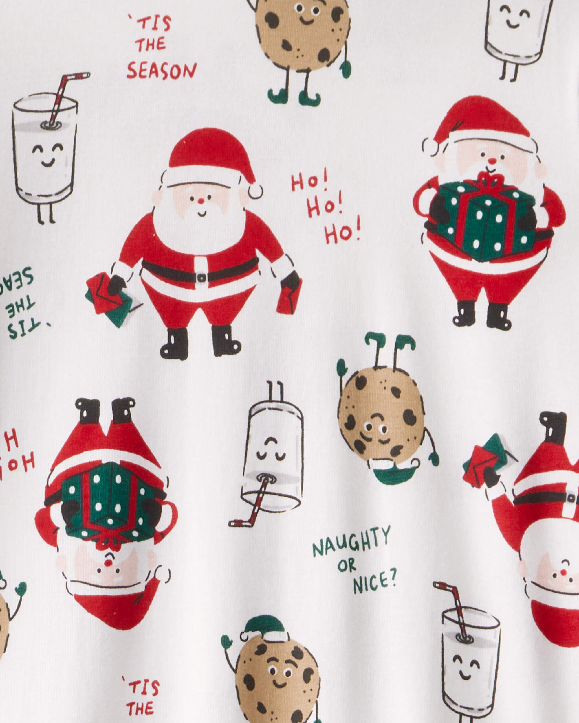 Adult Beige Santa Milk & Cookies 100% Cotton Long-Sleeve Snug Fit - White