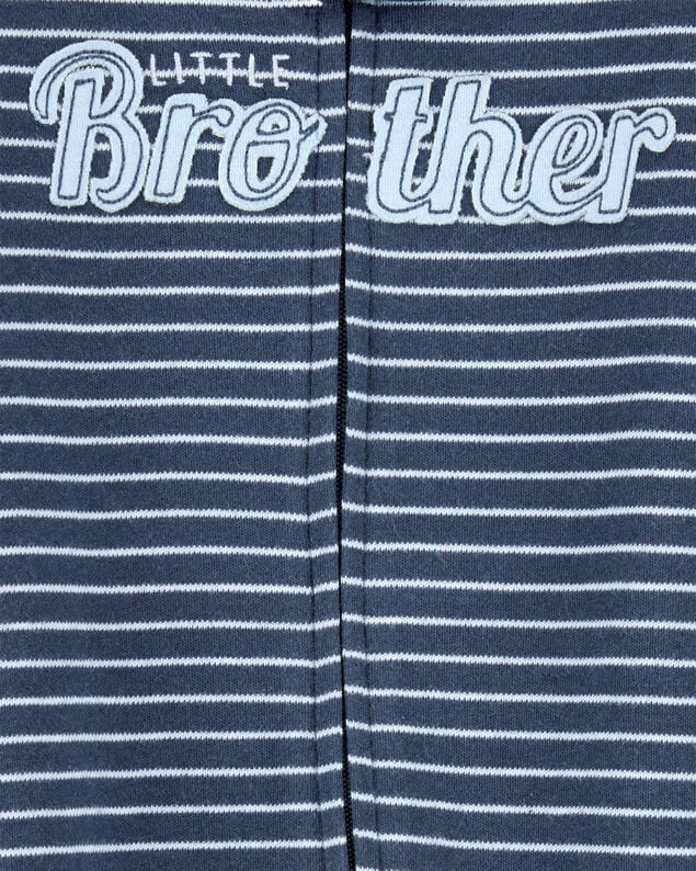 Product image 2 of Baby Boy Striped Little Bro 2-Way Zip Cotton Sleep & Play Pajamas - Blue