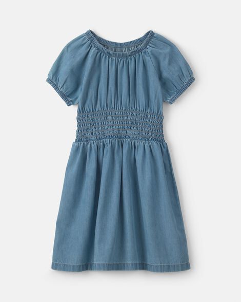 Girls Denim Short-Sleeve Dress - Indigo