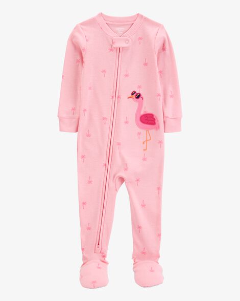  Product image 1 of Baby Flamingo Print Snug Fit Cotton Footie 1-Piece Pajamas - Pink