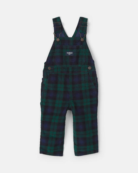 Baby Boy Plaid Corduroy Overalls - Navy Blue/Green
