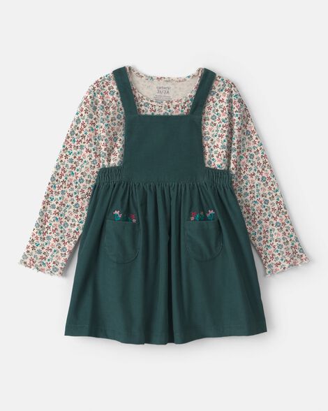 toddler girl 2-piece floral corduroy long-sleeve dress set