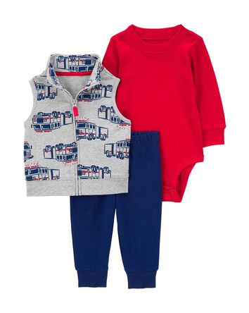 Baby 3-Piece Firetruck Little Vest Set