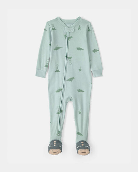 toddler dinosaur 100% cotton snug fit 1-piece pajama set - green