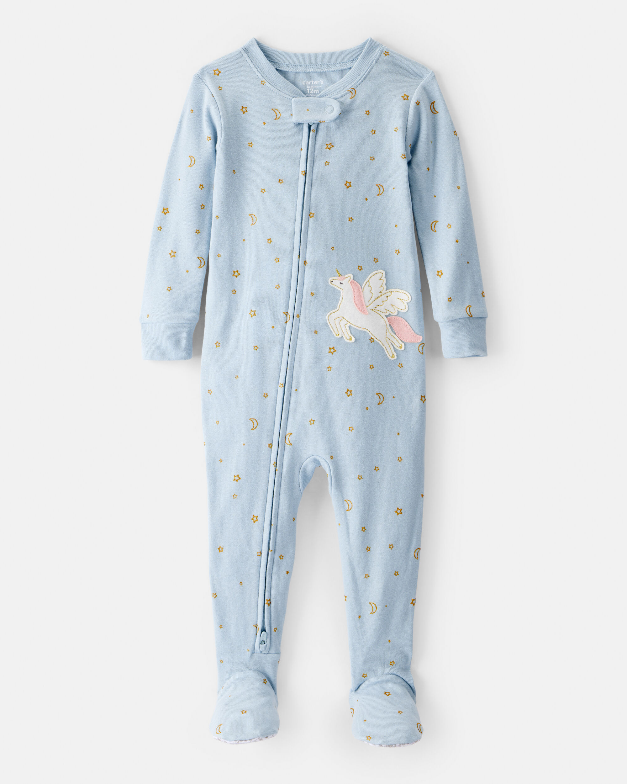 Toddler Girl Unicorn 100% Cotton 2-Way Zip 1-Piece Pajamas - Blue