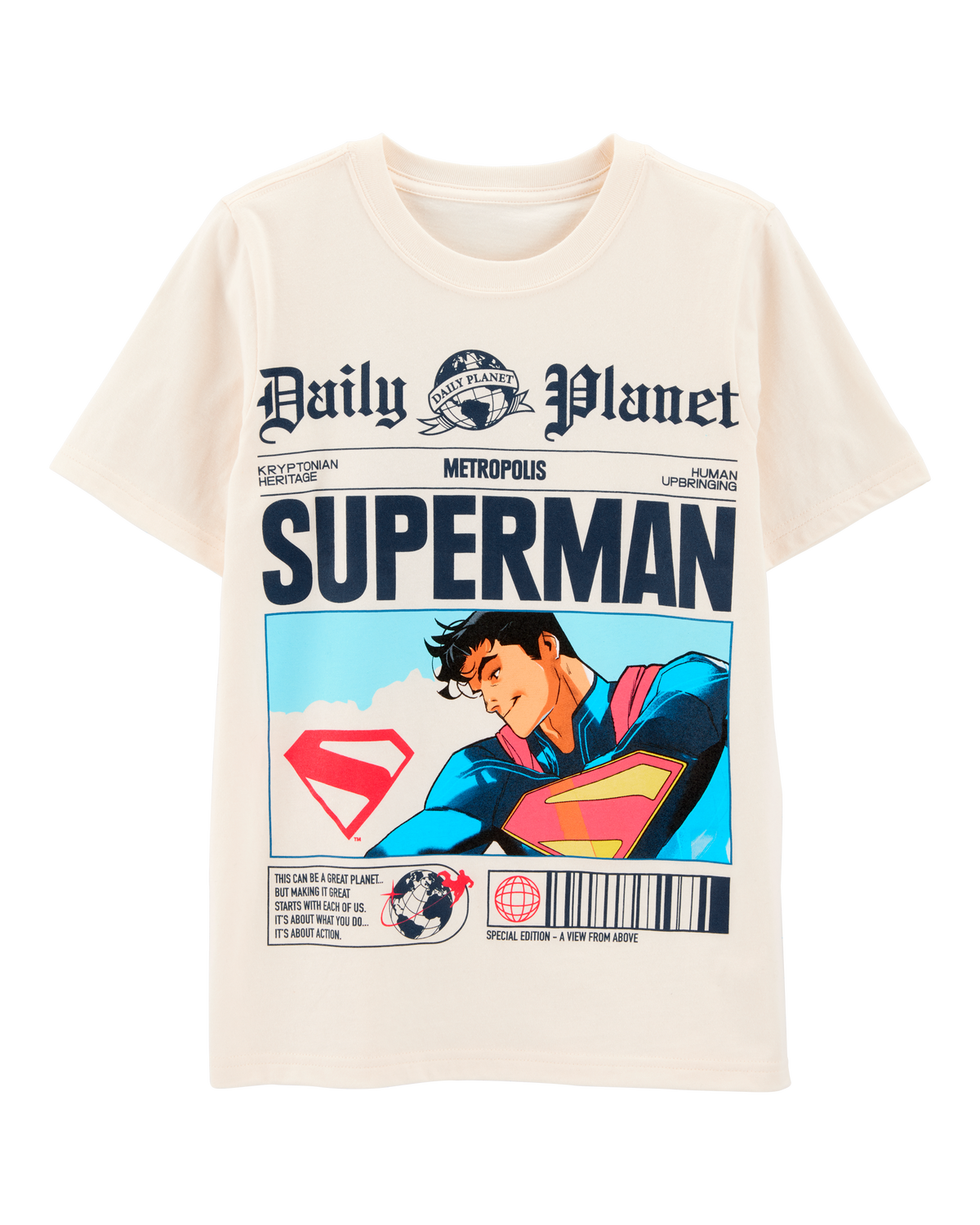 Boys Super-Man Newspaper Short-Sleeve Graphic Tee - Ivory