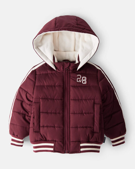 Toddler Boy Striped Sleeves Hooded Puffer Jacket - Red