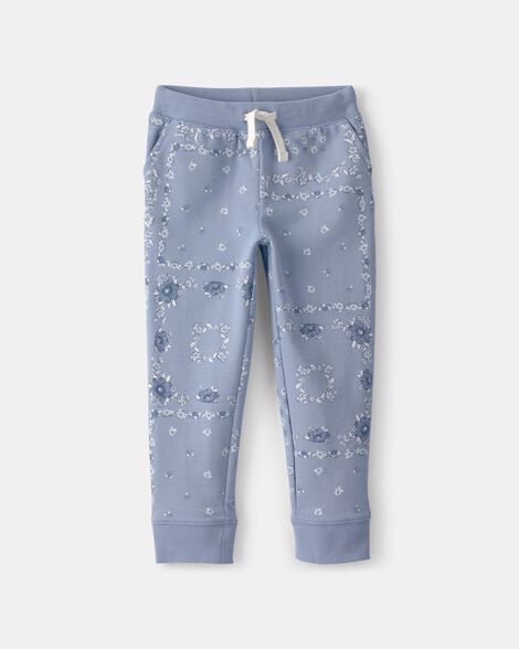Toddler Girl Floral Drawstring Knit Joggers - Blue