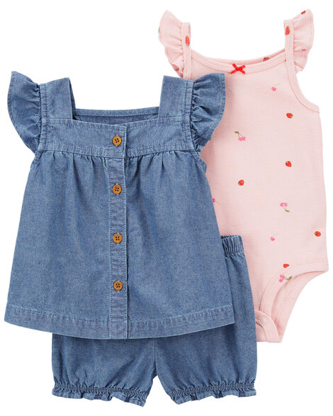  Product image 1 of Baby 3-Piece Cherry Chambray Little Short Set