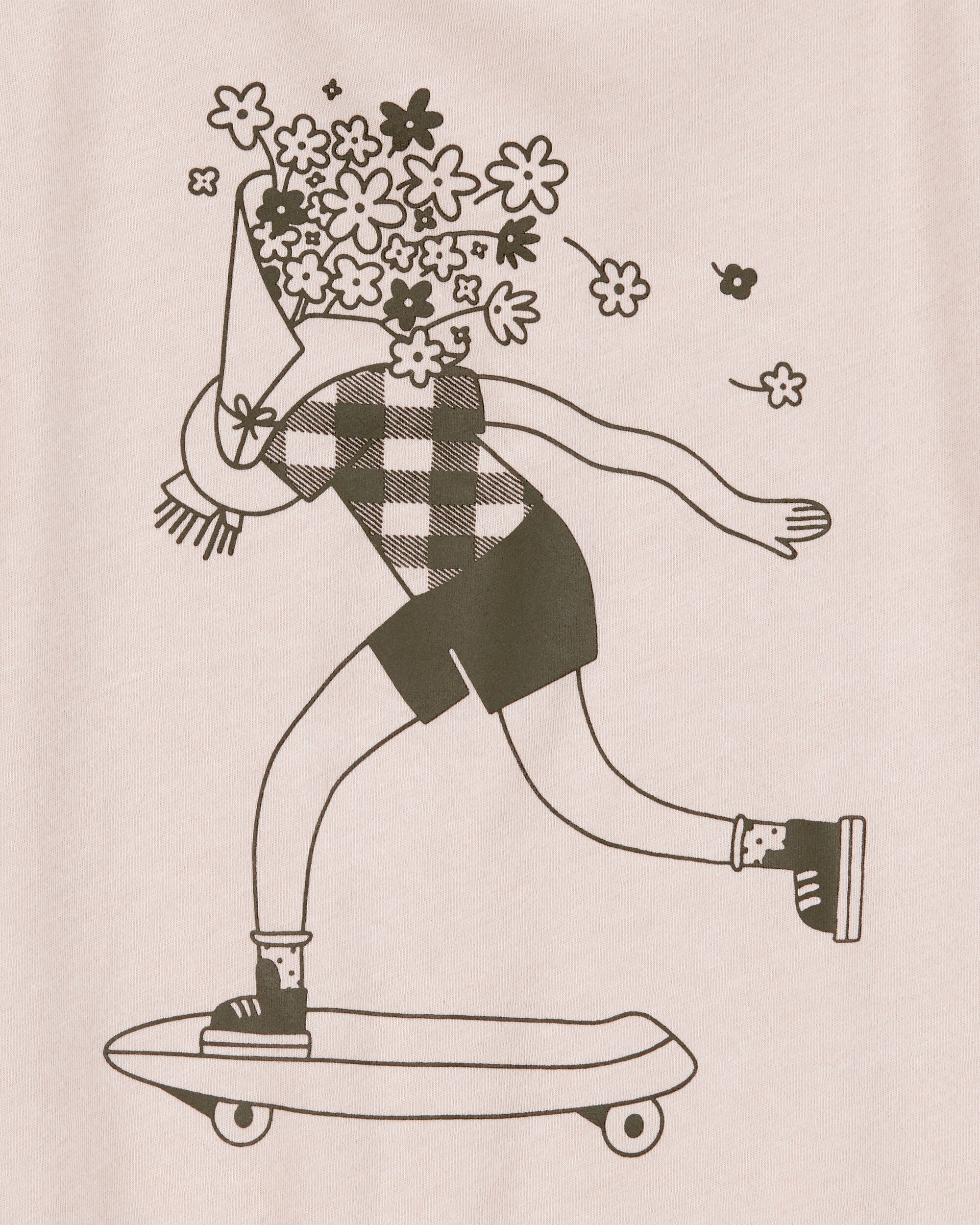 Girls Floral Skater Girl Graphic Tee - Tan