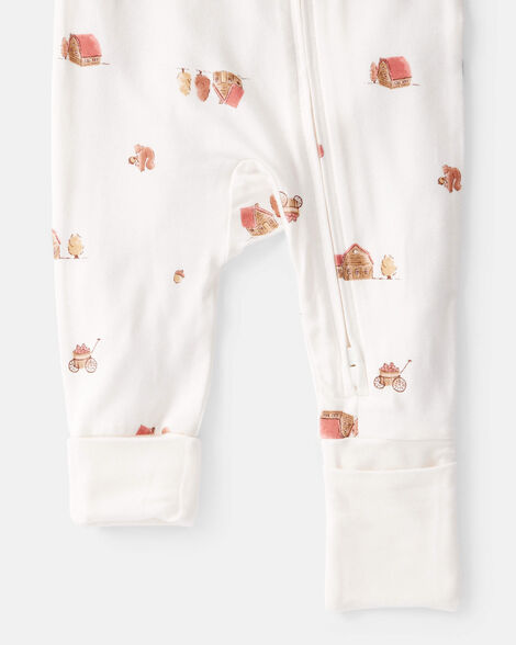 Product image 3 of Baby Fall Print PurelySoft Long-Sleeve 2-Way Zip Sleep & Play Pajamas - White