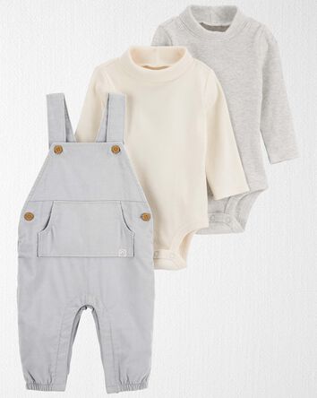 Baby Organic Cotton Mock Neck Bodysuits & Corduroy Overall Set