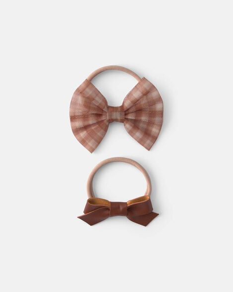 baby girl 2-pack gingham bow headwraps - brown