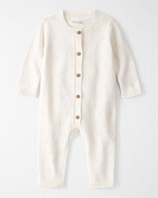 Baby Girl Organic Cotton Sweater Knit Pointelle Jumpsuit - Pink