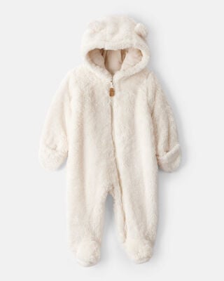 Baby Sherpa Hooded Long-Sleeve Sweater - White