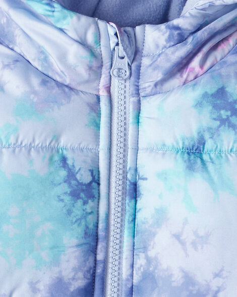 Toddler Girl 2-Piece Tie Dye Hooded Snowsuit Jacket & Bib Set - Blue