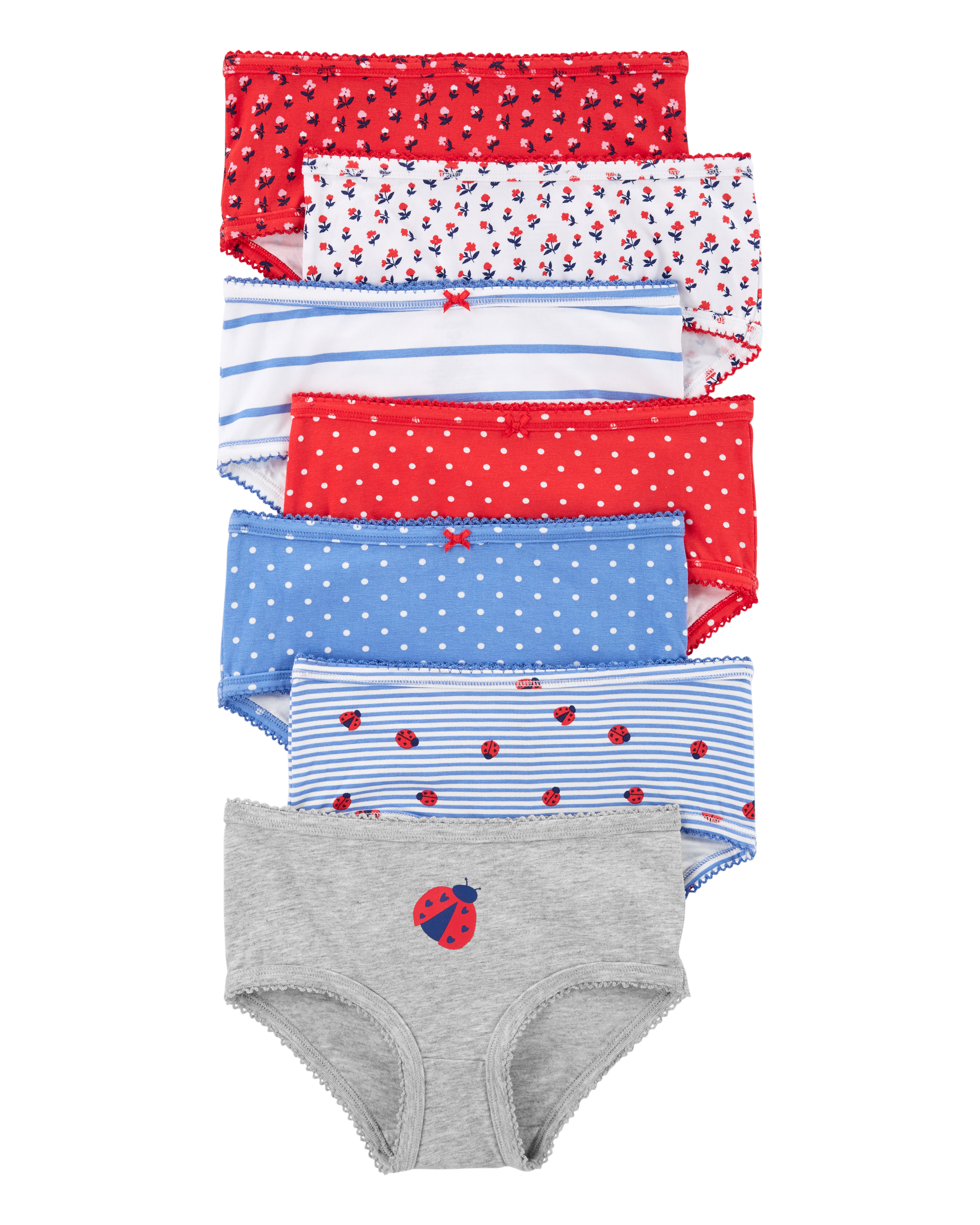 Kid 7-Pack Ladybug Print Brief Stretch Cotton Underwear