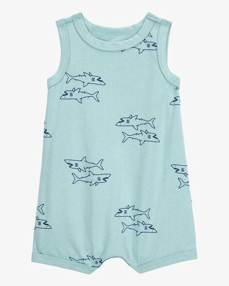  Product image 1 of Baby Shark Print Cotton Romper - Blue