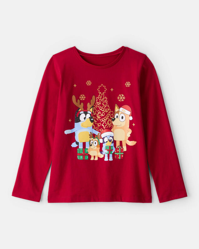 Product image 1 of Girls Christmas Bluey™ Long-Sleeve Graphic Tee - Red