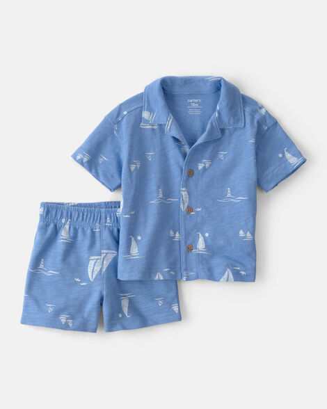 baby boy 2-piece sailboat top & short set - blue