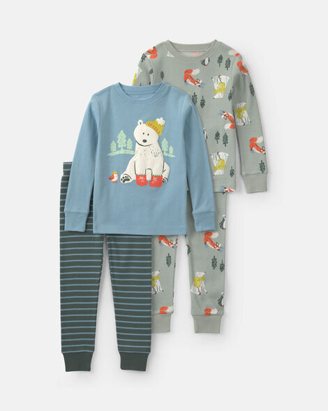toddler boy polar bear 100% cotton 4-piece pajama set - blue/grey