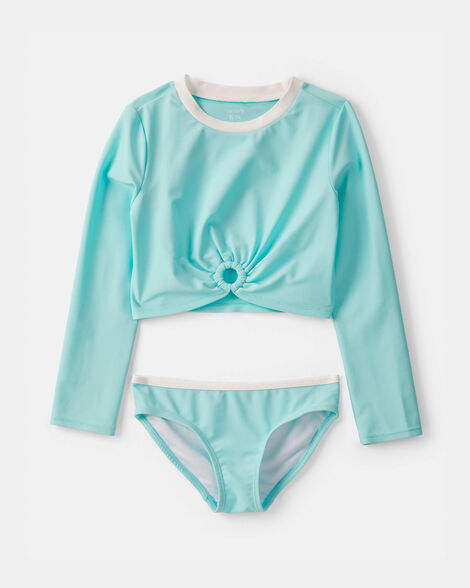 girls 2-piece long-sleeve rashguard swimsuit set - turquoise