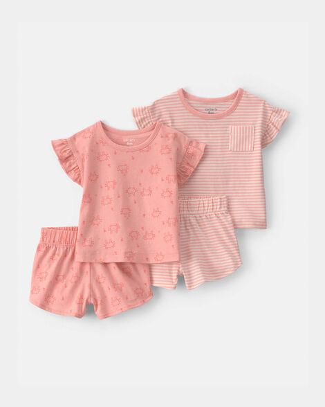 baby girl 4-piece crab top & short set - pink