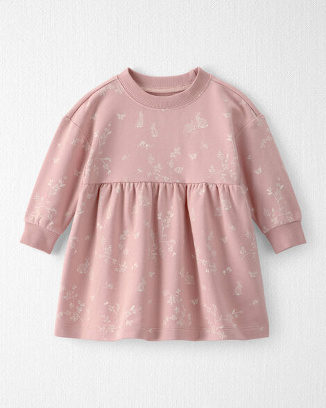 Baby Girl Organic Cotton French Terry Dress in Pink Bunnies Print