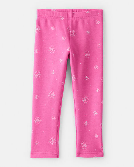 toddler girl snowflake pull-on stretch cozy leggings - pink