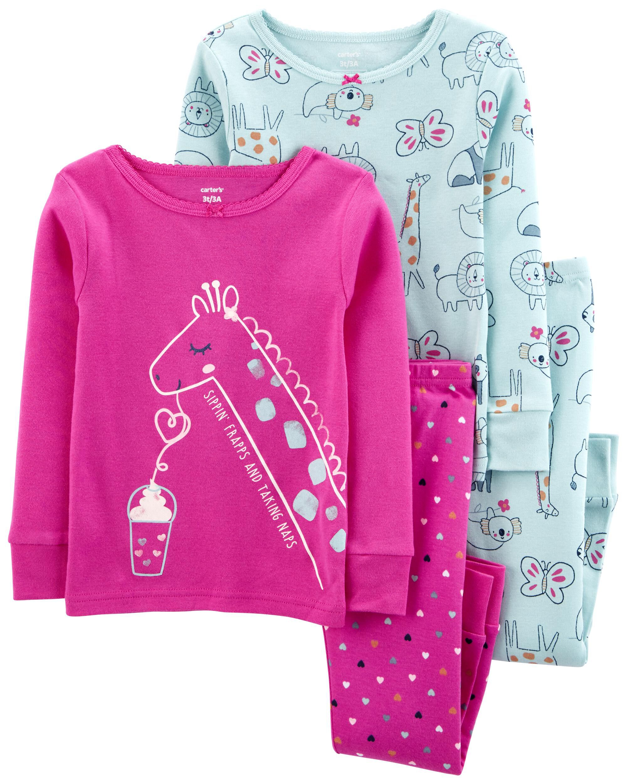 Carter's 4 Piece Rainbow Cloud Moon Cotton Pajamas Set Toddler Girls Size 2T 5T 