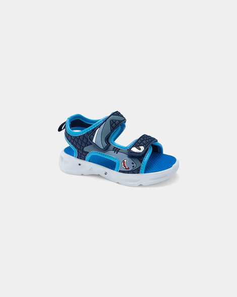 toddler boy shark light up sandals - blue