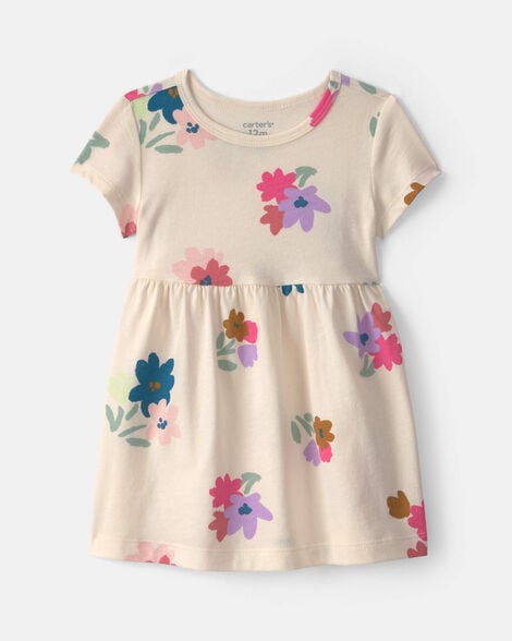 baby girl floral short-sleeve dress - cream