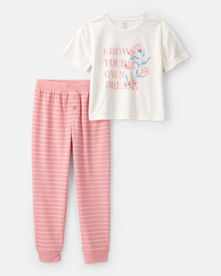 Girls Solid Loose Fit 2-Piece Pajamas - Coral