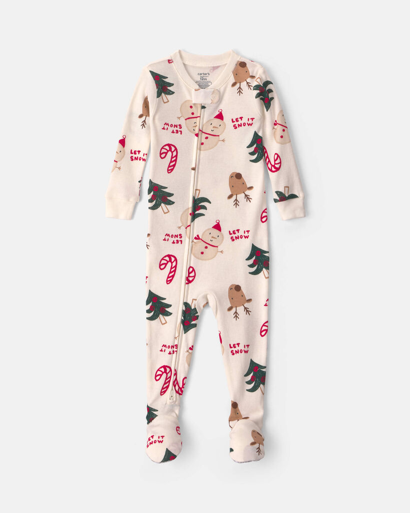 Carter's baby 1-piece christmas icon 2-way zip 100% cotton snug fit footed pajama 12M Cream