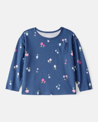 Toddler Girl Dog Print Long-Sleeve Pocket Tee - Purple