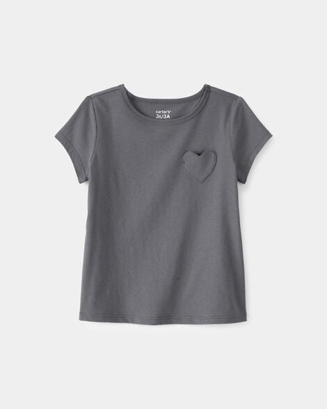 toddler girl heart pocket top - grey