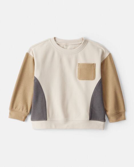 toddler boy colorblock long-sleeve pullover sweatshirt- tan