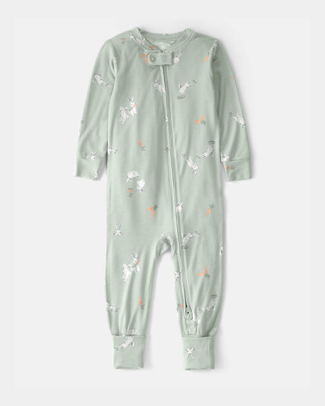 toddler easter bunny purelysoft 1-piece 2-way zip pajama - green