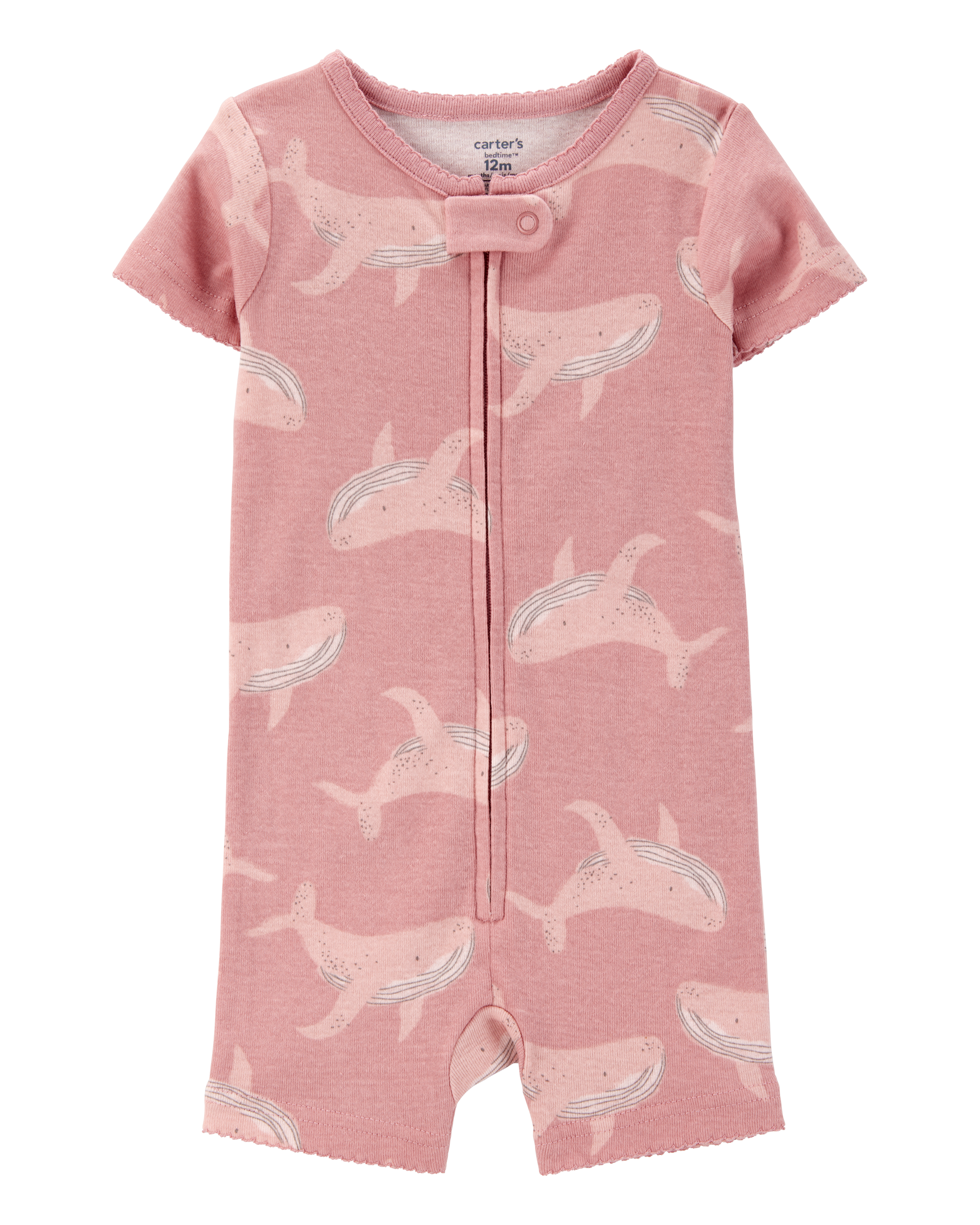 Baby Whale Print Snug Fit Cotton 1-Piece Pajamas - Pink